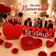 Kit Presente Dia dos Namorados 3-em-1: Letreiro com Porta-Fotos, Porta-Pincéis e Limpador