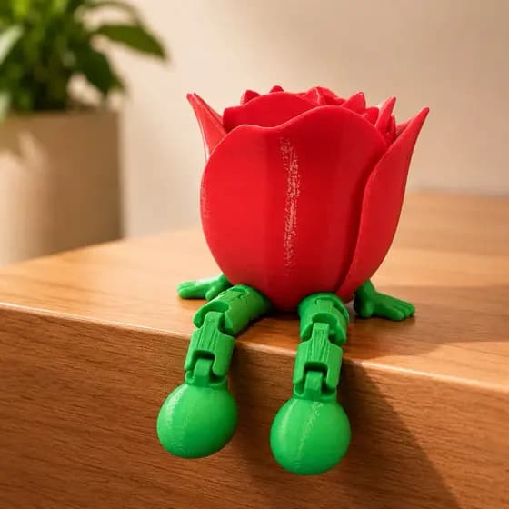 Rosa Vermelha Articulada Namorados Present Dia das Mães e Criativo e Decorativo Impressão 3D Decoração Perna Flexível