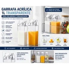 1 ou 2 Unidades de Garrafas Acrílicas 1L Transparente Porta Leite Suco Água com Tampa para Geladeira