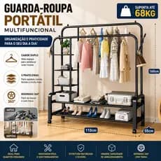 Arara Armário Dupla de Roupas e Sapatos Estante Reforçado Premium
