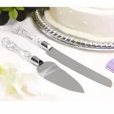Jogo Espátula e Faca para Bolo 2 Peças Aço Inox Cabo Acrílico Cortador Servidor de Bolo Tortas Cozinha