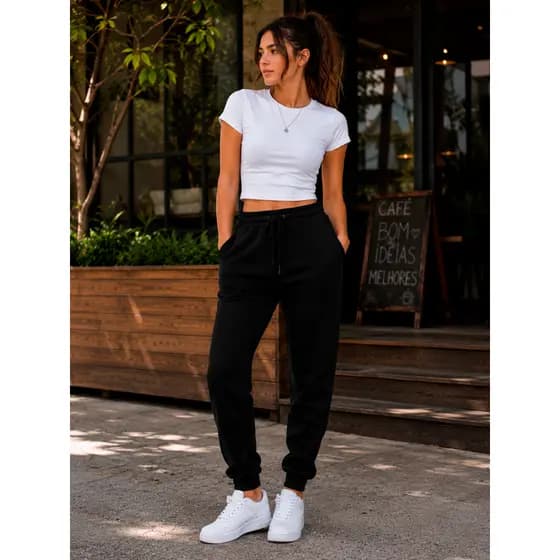 Calça de Moletom Unissex Algodão Jogger com Punho