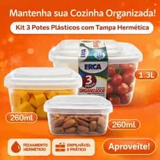 Kit 3 Potes Plásticos Práticos Versáteis Organização Com Estilo