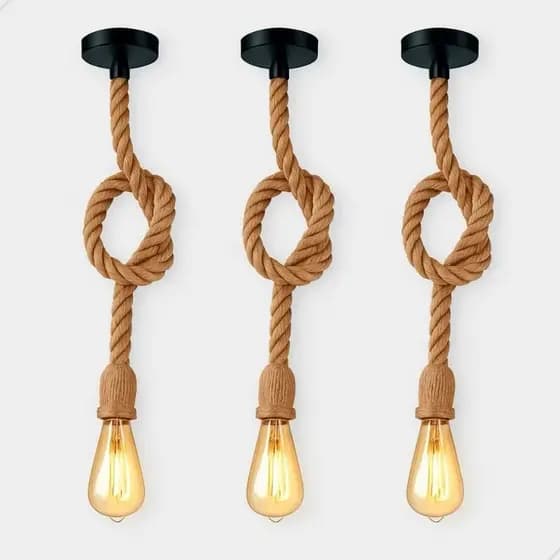 Kit 3 Pendente Corda 1m com 3 Lâmpadas ST64 LED Filamento Âmbar E27 Bivolt Vintage Decorativo