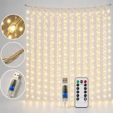 Cortina Luz 300 LEDs 3x3 Metros Branco Quente Decoração Festa Eventos Natal