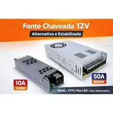 Fonte Chaveada 12V 10A 50A Bivolt Estabilizada p/ CFTV Fita LED Som Automotivo