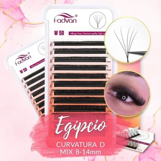 Cílios Fadvan 5D W Curva D Efeito Delineado Egipcio Comprimento MIX Preto 0.07 Curvatura D