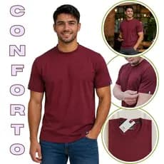 Camiseta Masculina Gola Redonda Premium Algodão com Elastano Conforto Peças Várias Cores