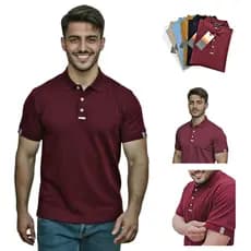 Camisa Polo Masculina Algodão Premium Gola Especial Manga Curta Casual Com Cadarço no Punho