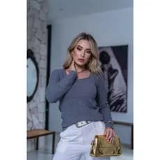 Blusa Feminina Modal Básica Casual Suéter Tricô Tendência Decote Quadrado Atemporal
