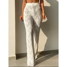 Calça Saída de Praia Feminina Tricot Têndencia Verão Pantalona Rendada Crochê Moda