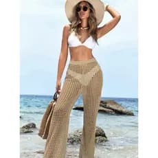 Calça Saída De Praia Feminina Tricot Tendência Verão Pantalona