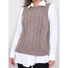 Colete Tricot Feminino Tranças Suéter Inverno Elegante Tendência Moda Feminina Regata Max Colete