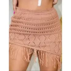 Saia Feminina Saída de Praia Tricot com Franjas Crochê Moda Praia Verão | Use&use Tricot