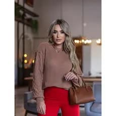 Blusa de Frio Feminina Tricô Inverno Ponto Crochê Pelota Manga Suéter de Lã Macia | Use&use Tricot