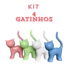 Kit 4 Gatinhhos Decorativos Coloridos – Cerâmica Premium