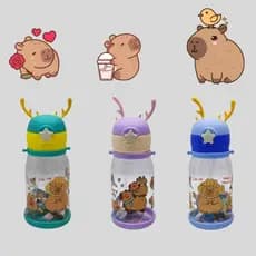 Garrafa Infantil Capivara 600ml com Alça e Canudo – Plástico