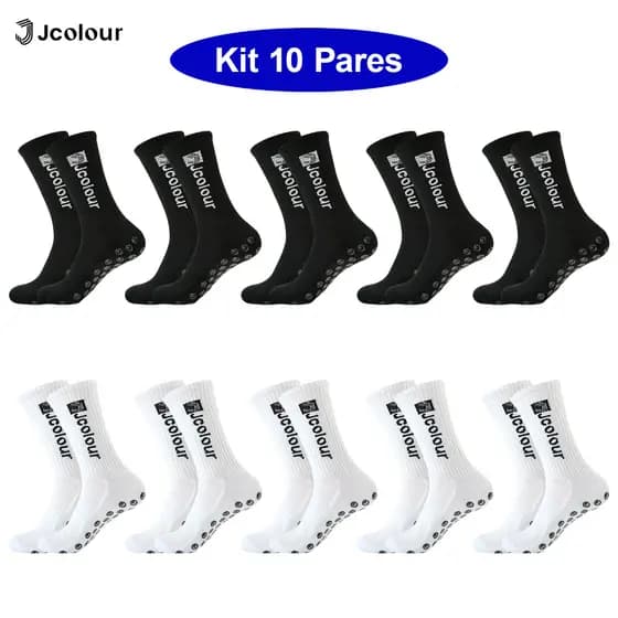 Jcolour Kit com 10 Meias de Futebol Profissional Antiderrapante - Conforto e Durabilidade