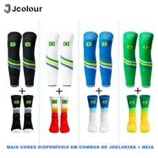 Jcolour Kit Meias Caneleira + Meias Cano Longo Bandeira Brasil Copa Mundo antiderrapantes masc