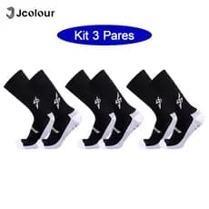 Jcolour Kit 3 Meias Futebol Profissional Cano Médio Masculinas Antiderrapante Alta Elasticidade