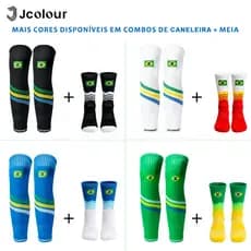 Jcolour Kit Meias Caneleira + Meias Cano Longo Bandeira Brasil Copa Mundo antiderrapantes masc