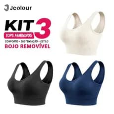 Jcolour Kit 3 Sutiã sem pescoço feminino decotado sutiã esportes para fitness ioga corrida