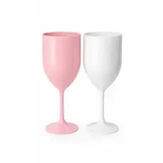 Taças Brança branca e rosa  De Vinho Acrílico Lisos 330ml