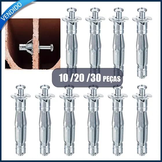 Kit 10/20/30 bucha de metal com parafuso para tijolo oco drywall M5 Aço carbono Q195 Prata