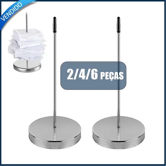 Kit 2/4 Espeto Para Papel Pedido Comanda Bar Restaurante Escritório Inox Fixar Papel Metal Prata