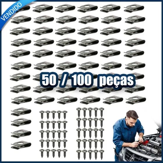 Kit 50/100 Parafuso automotivo e grampo em forma de U elemento de fixação para portas e painéis da carroceria