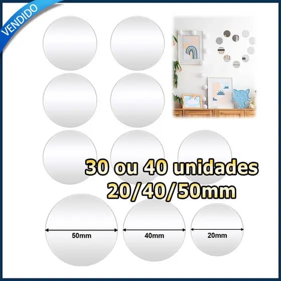 Kit 30/40 Espelho acrílico espelho redondo autoadesivo espelho de parede para quartos e academias domésticas