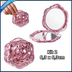 Kit 2 Espelho de bolso em forma rosa espelho redondo espelho maquiagem dupla face espelho para presente festa - Rosa