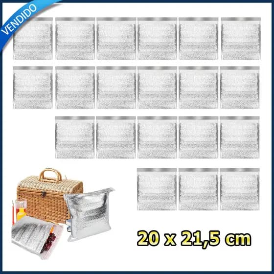 Kit 20 Saco térmicos reutilizáveis forros para caixas térmicas saco térmicos impermeáveis com fecho automático 20x21.5cm