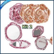 Kit 2 Espelho de bolso em forma de rosa espelho redondo espelho de maquiagem dupla face espelho para presente de festa