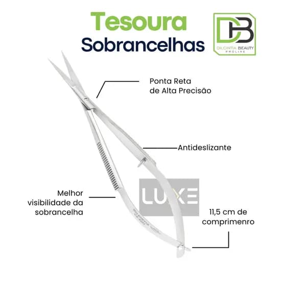 Tesoura Para Sobrancelhas Ponta Reta Aço Inox - Profissional Dilcintia