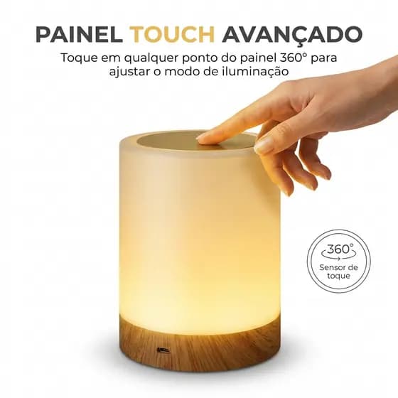 Luminaria Abajur de Mesa Led Rgb Recarregável Touch Sem Fio USB Sensível ao Toque c/ Mudança de Cor