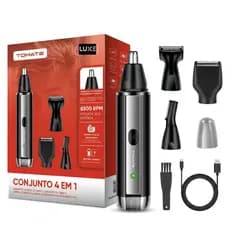 Máquina Aparador de Pelos Nariz Orelha Cabelo Barba Elétrico 4 em 1 Sem Dor Recarregável USB