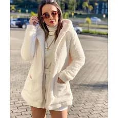 Casaco Inverno Feminino Max TEDDY  (FORRADO) Tecido Peludo Manga Longa.