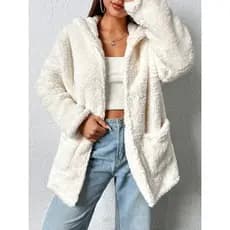 Casaco Feminino Teddy Inverno Sobretudo Com Capuz
