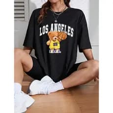 camiseta oversized feminina masculina los angeles camiseta streetwear camiseta estampa urso camiseta preta oversized