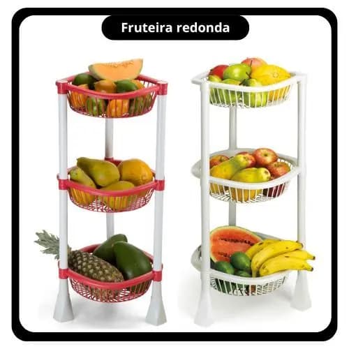 Fruteira Redonda  Colorida Frutas Cesto Organizador Multiuso 3 Andares Resistente