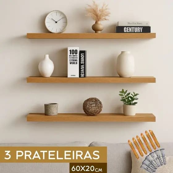 Kit 3 Prateleiras Suspensa Branco Preto Louro Freijó 60x20 para Sala Quarto Banheiros Envio 100% MDF