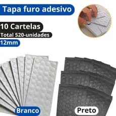 kit 10 cartelas de Tapa Furo 520-un total de Auto adesivo Branco e PretoTx Pvc 12mm