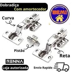 Kit 10 Dobradiça com Amortecedor Reta ou Curva 35mm Pop Para Armários e Guarda Roupas Moveis