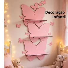 Kit 3 Prateleiras Rosa Modelo Borboleta Infantil Decoração Quarto e Sala