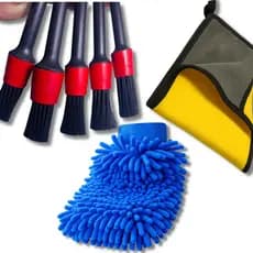 Kit Limpeza Automotiva Pincéis Luva E Flanela Microfibra