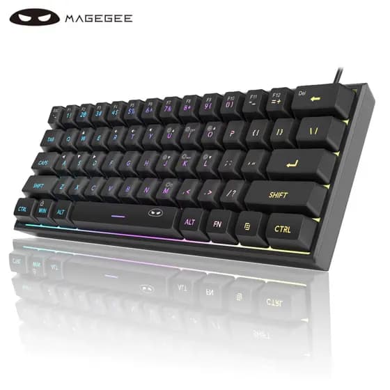 Teclado Gamer MageGee TS91 Mini 60% Ultracompacto retroiluminado RGB de 61 teclas mecânica ergonômica