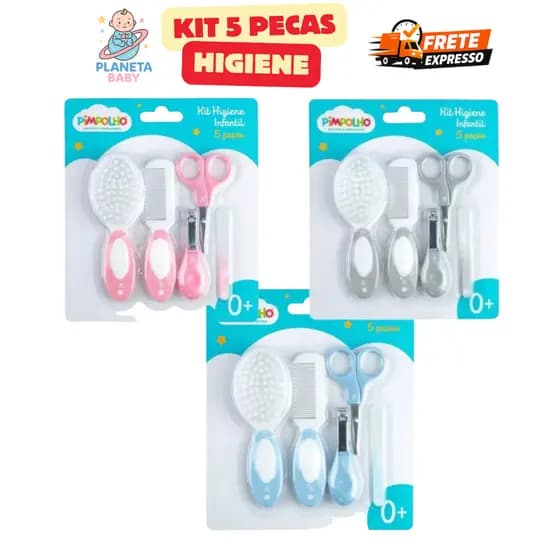 Kit Higiene 5 Peças Pimpolho Unha Cortador Pente Escova Cabelo Menino Menina Bebe