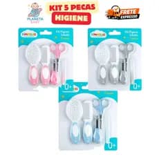 Kit Higiene 5 Peças Pimpolho Unha Cortador Pente Escova Cabelo Menino Menina Bebe