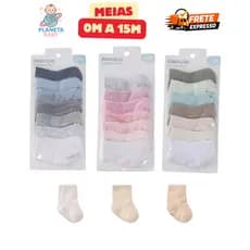 Kit 7 Meias Bebe Pimpolho Liso Neutro Menino Menina Branco Rosa Azul Meia Infantil Recem Nascido